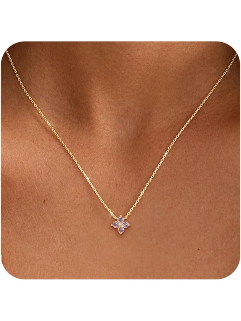 Women's Light Purple Cubic Zirconia Pendant Non Tarnish 14k Gold Plated Necklace